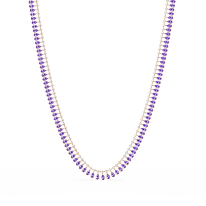 19.4 CTW Pear & Round Colorstone Tennis Necklace – Amethyst Purple – Yellow Gold