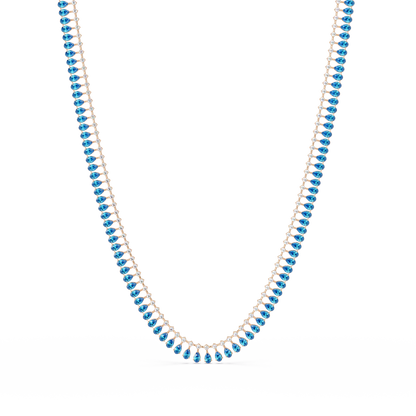 19.4 CTW Pear & Round Colorstone Tennis Necklace – Aquamarine Blue – Yellow Gold