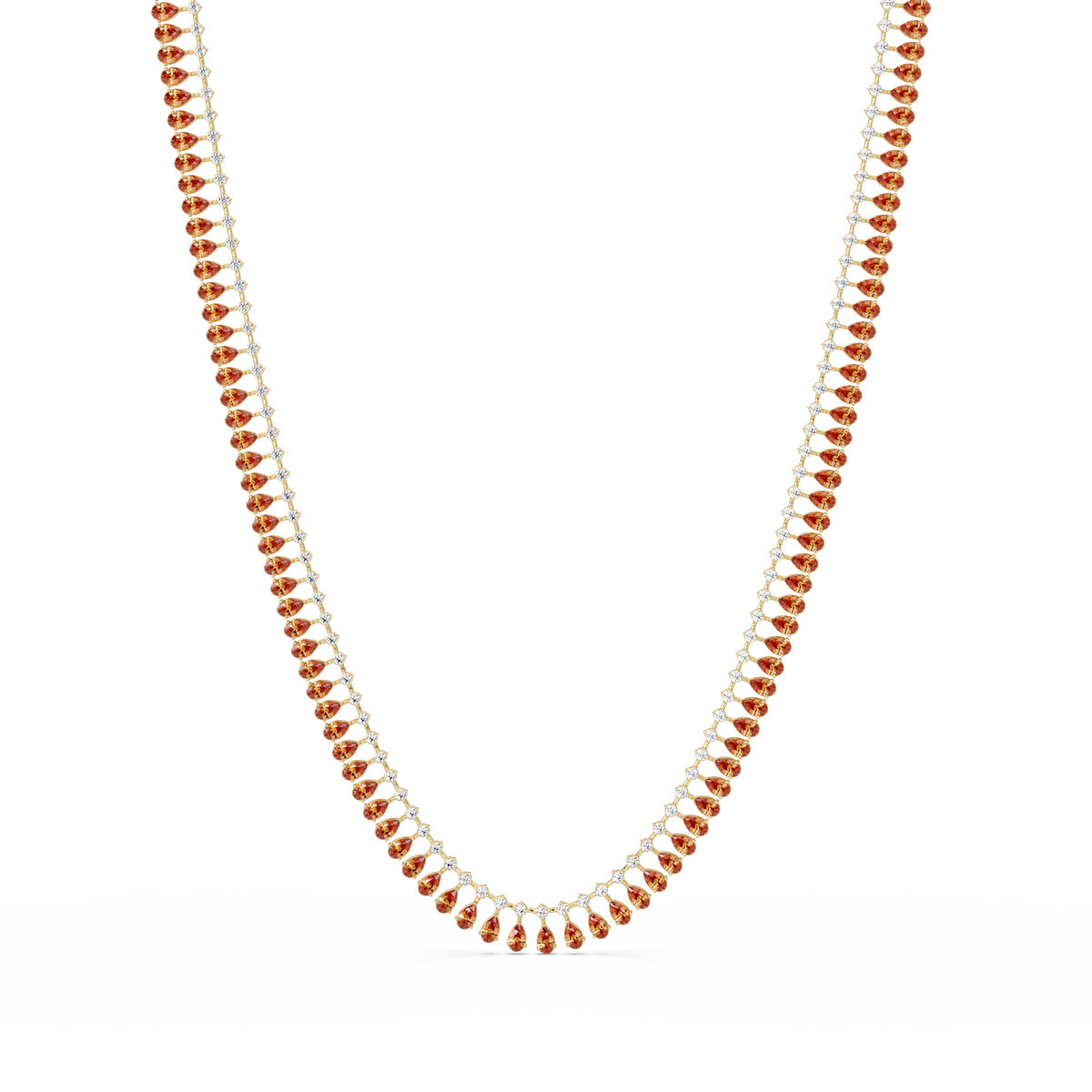 19.4 CTW Pear & Round Colorstone Tennis Necklace – Champagne Topaz – Yellow Gold