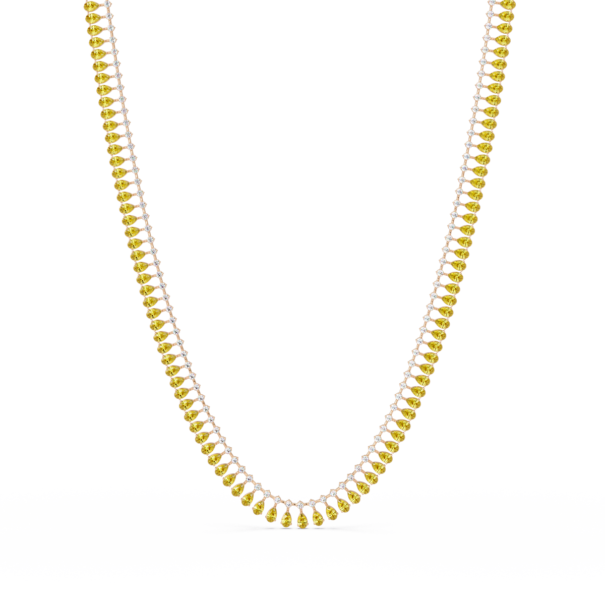 19.4 CTW Pear & Round Colorstone Tennis Necklace – Citrine Yellow – Yellow Gold