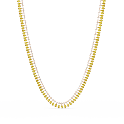 19.4 CTW Pear & Round Colorstone Tennis Necklace – Citrine Yellow – Yellow Gold