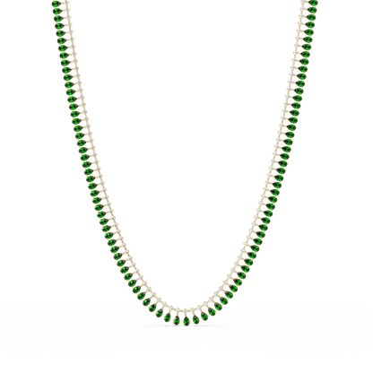 19.4 CTW Pear & Round Colorstone Tennis Necklace – Emerald Green – Yellow Gold