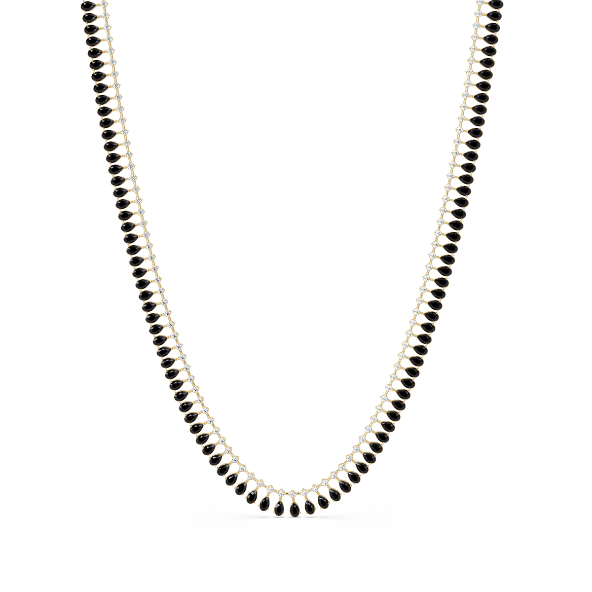 19.4 CTW Pear & Round Colorstone Tennis Necklace – Onyx – Yellow Gold