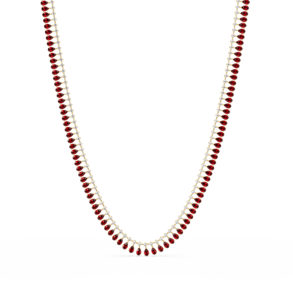 19.4 CTW Pear & Round Colorstone Tennis Necklace – Ruby Red – Yellow Gold