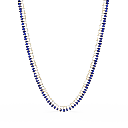 19.4 CTW Pear & Round Colorstone Tennis Necklace – Sapphire Blue – Yellow Gold