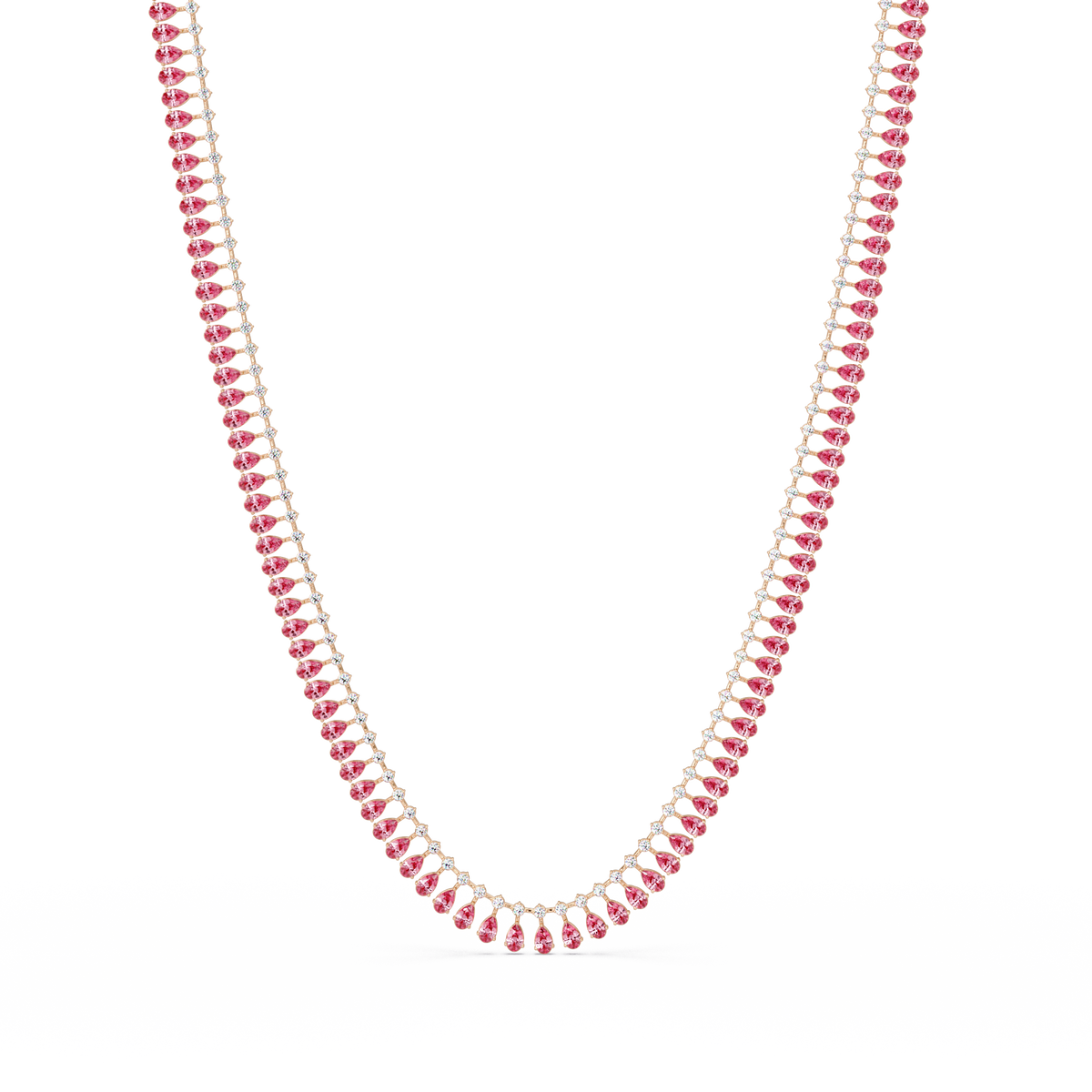 19.4 CTW Pear & Round Colorstone Tennis Necklace – Tourmaline Pink – Yellow Gold