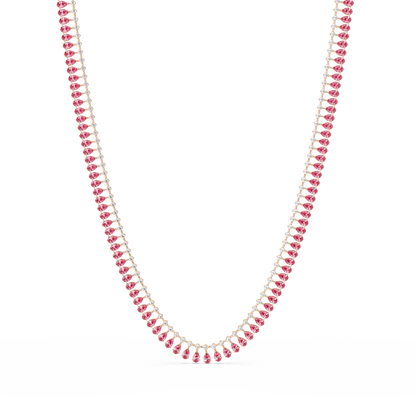 19.4 CTW Pear & Round Colorstone Tennis Necklace – Tourmaline Pink – Yellow Gold