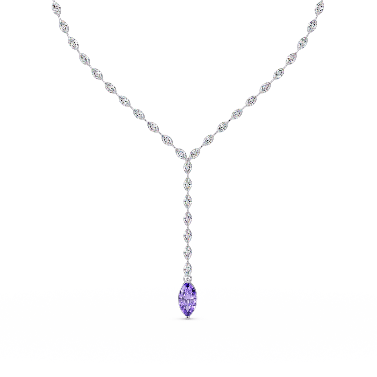 16.2 CTW Marquise-Cut Colorstone Tennis Necklace