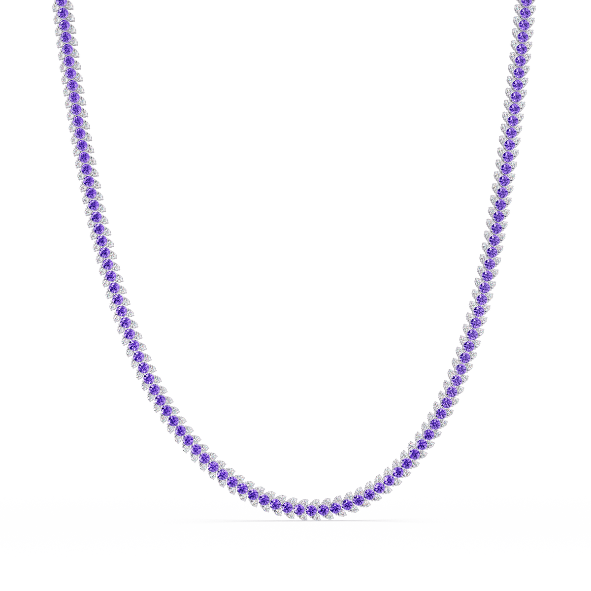 19.9 CTW Multi-Row Round Colorstone Necklace