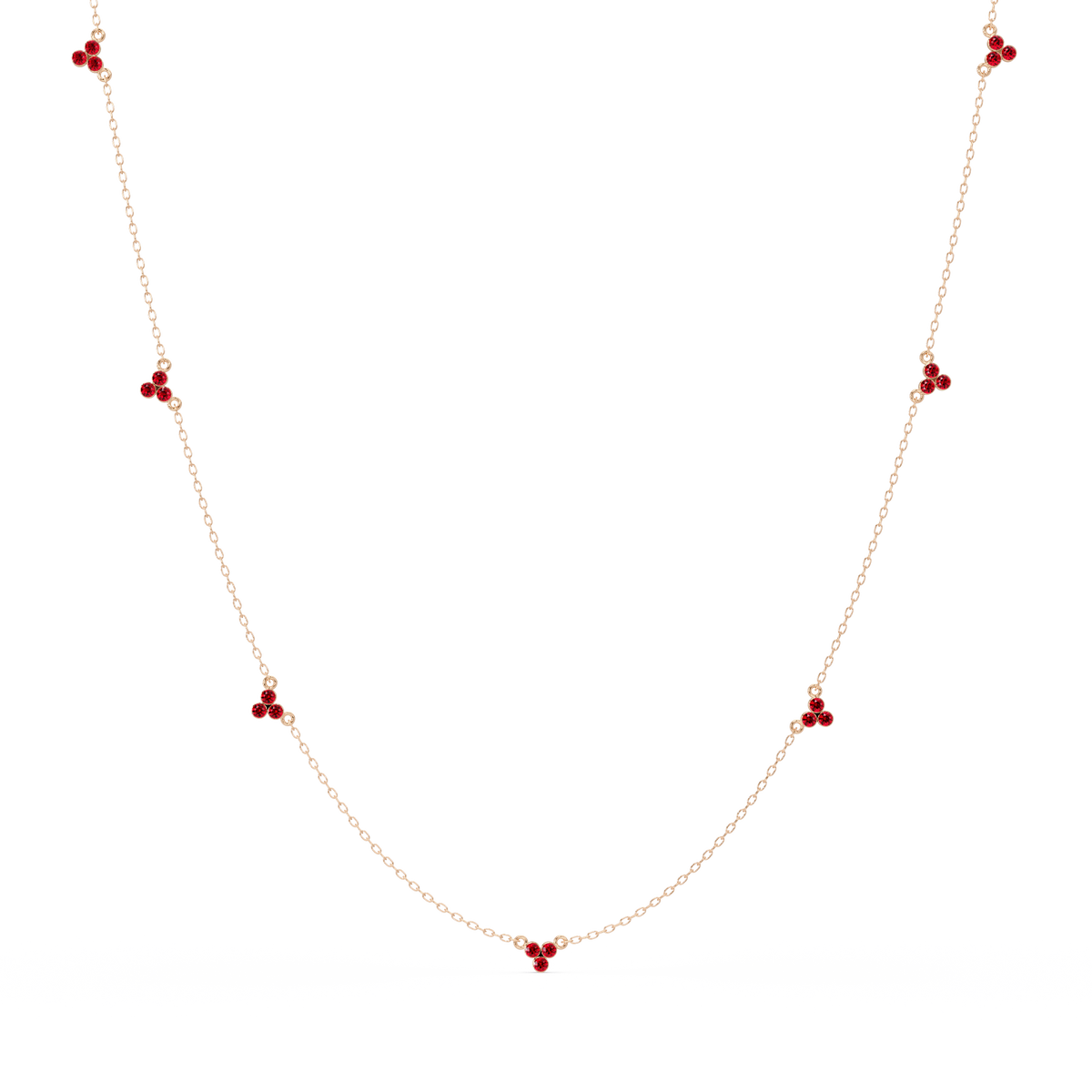 3.4 CTW Round Three-Stone Cluster Colorstone Station Necklace – CAD image 6125
