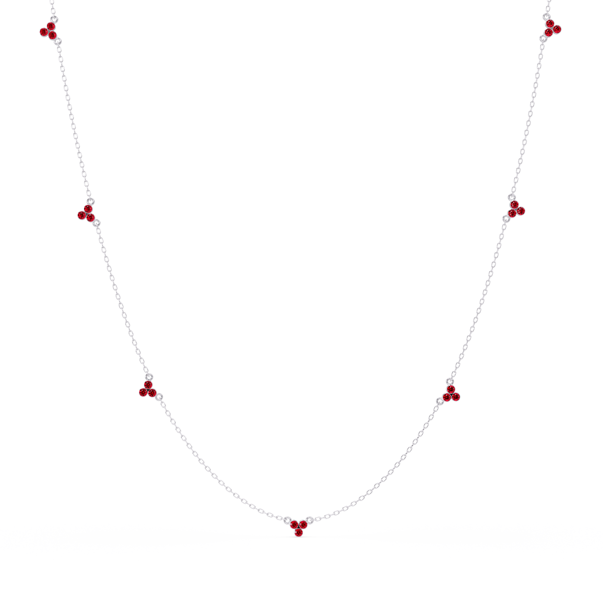3.4 CTW Round Three-Stone Cluster Colorstone Station Necklace – CAD image 6126