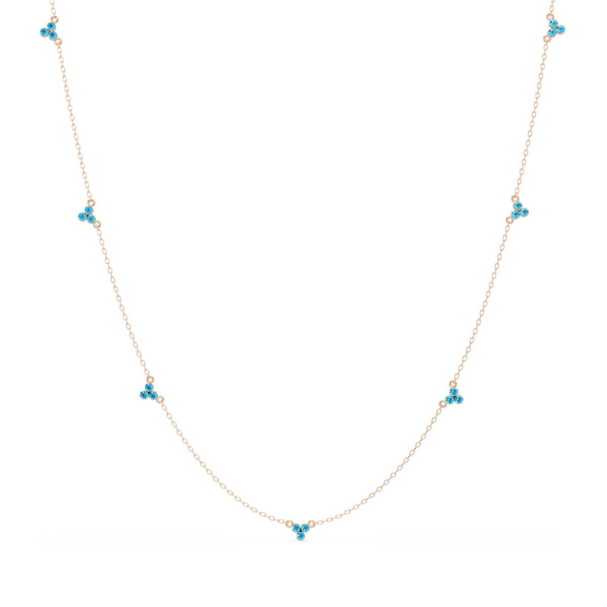 3.4 CTW Round Three-Stone Cluster Colorstone Station Necklace – CAD image 6128