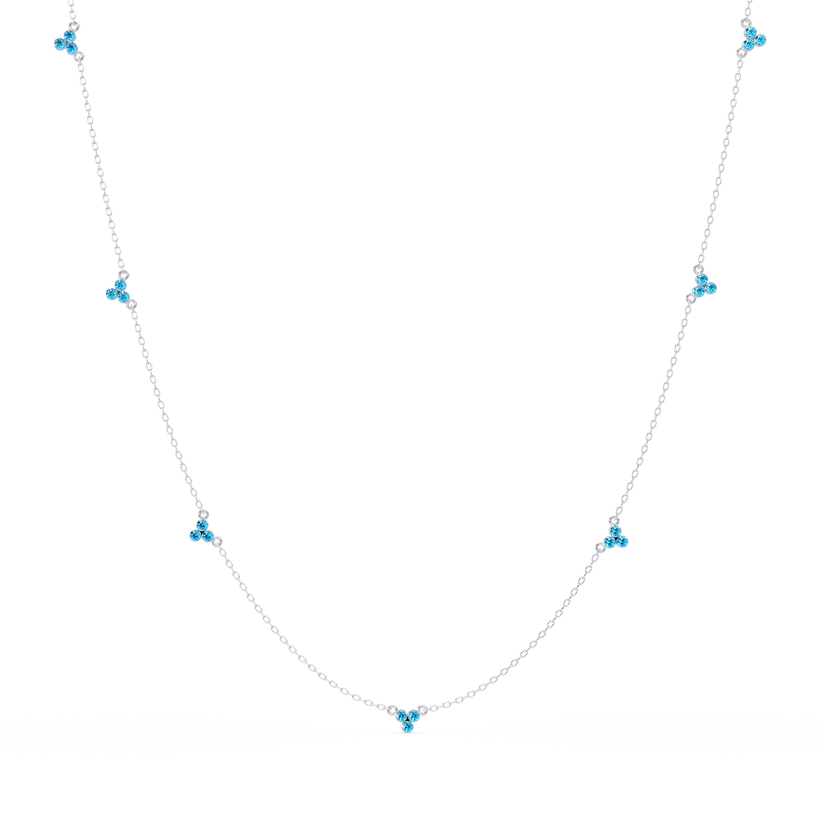 3.4 CTW Round Three-Stone Cluster Colorstone Station Necklace – CAD image 6129