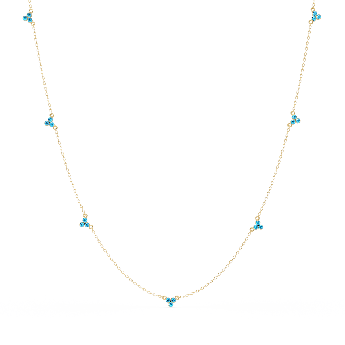 3.4 CTW Round Three-Stone Cluster Colorstone Station Necklace – CAD image 6130