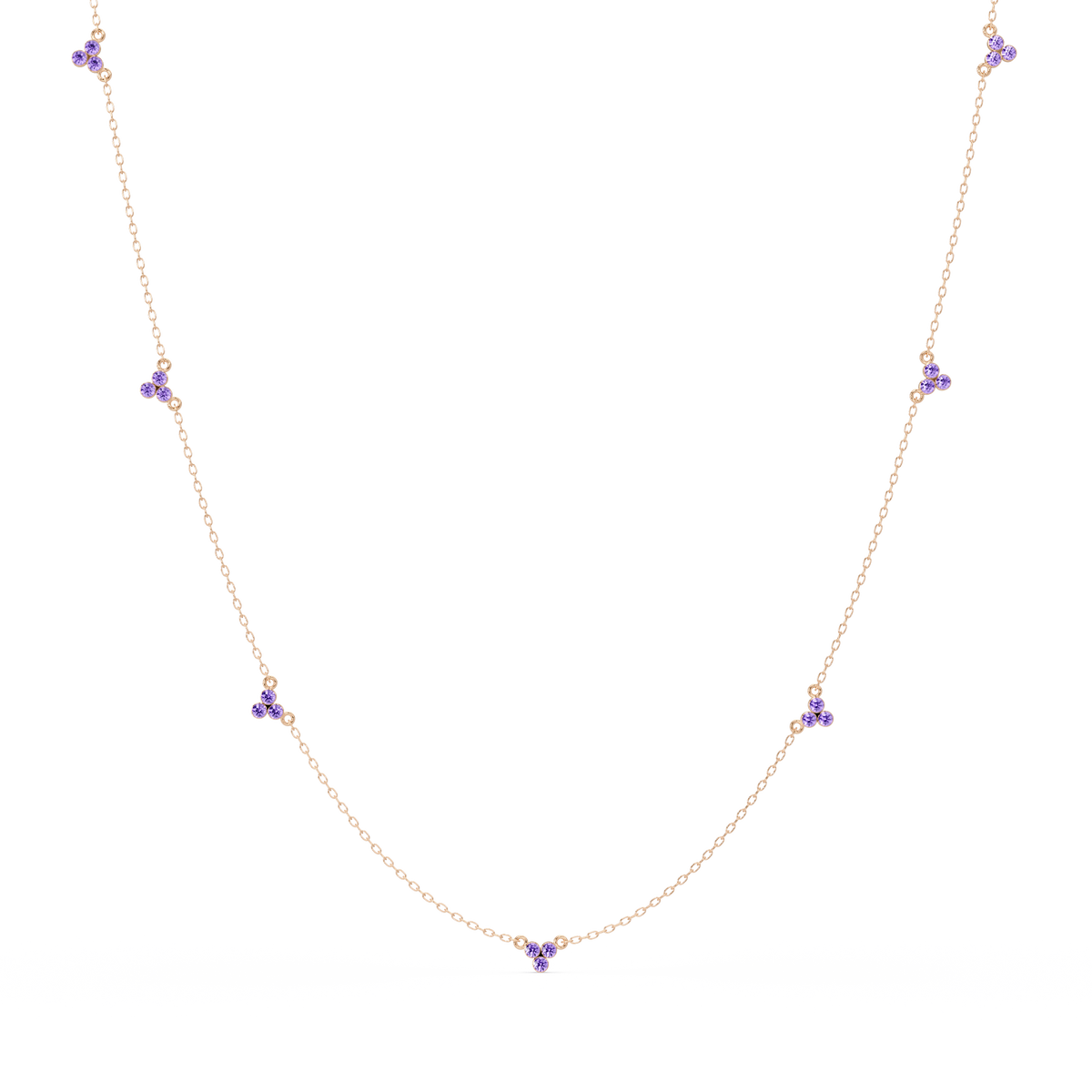 3.4 CTW Round Three-Stone Cluster Colorstone Station Necklace – CAD image 6134