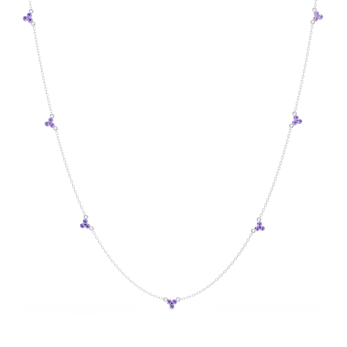 3.4 CTW Round Three-Stone Cluster Colorstone Station Necklace – CAD image 6135