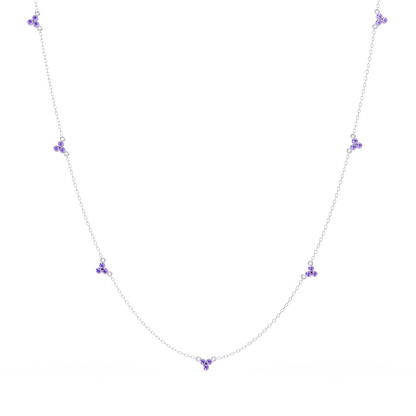 3.4 CTW Round Three-Stone Cluster Colorstone Station Necklace – CAD image 6135