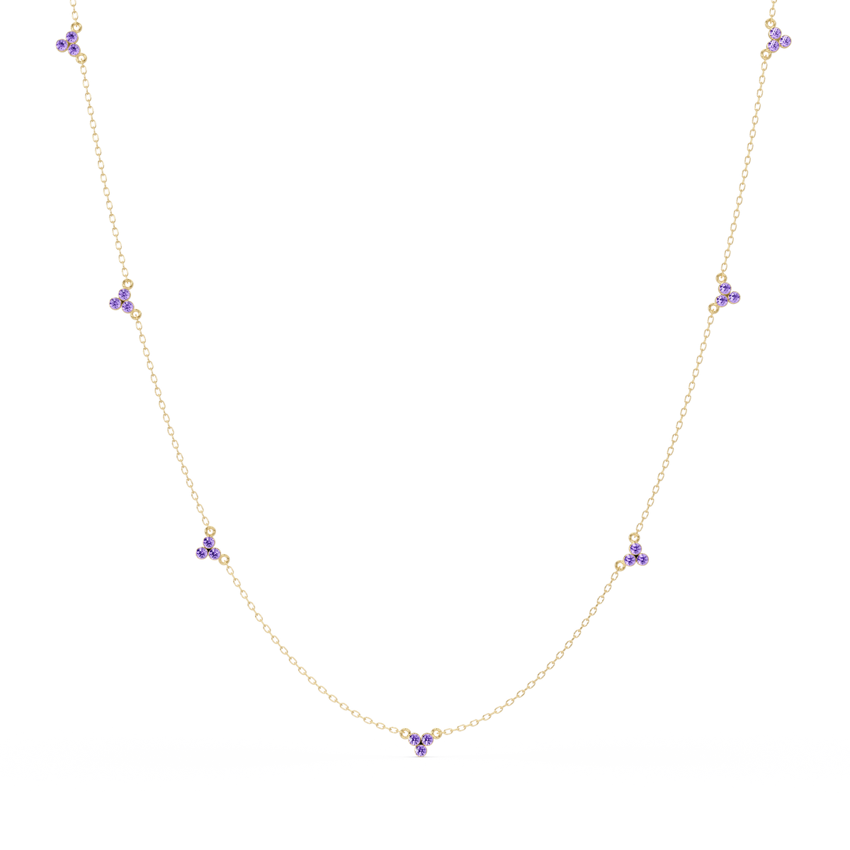 3.4 CTW Round Three-Stone Cluster Colorstone Station Necklace – CAD image 6136