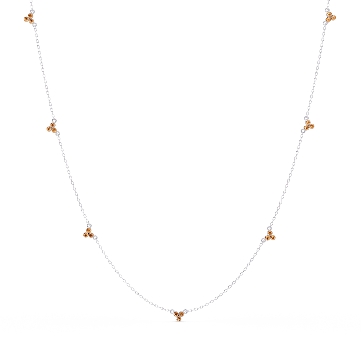 3.4 CTW Round Three-Stone Cluster Colorstone Station Necklace – CAD image 6138