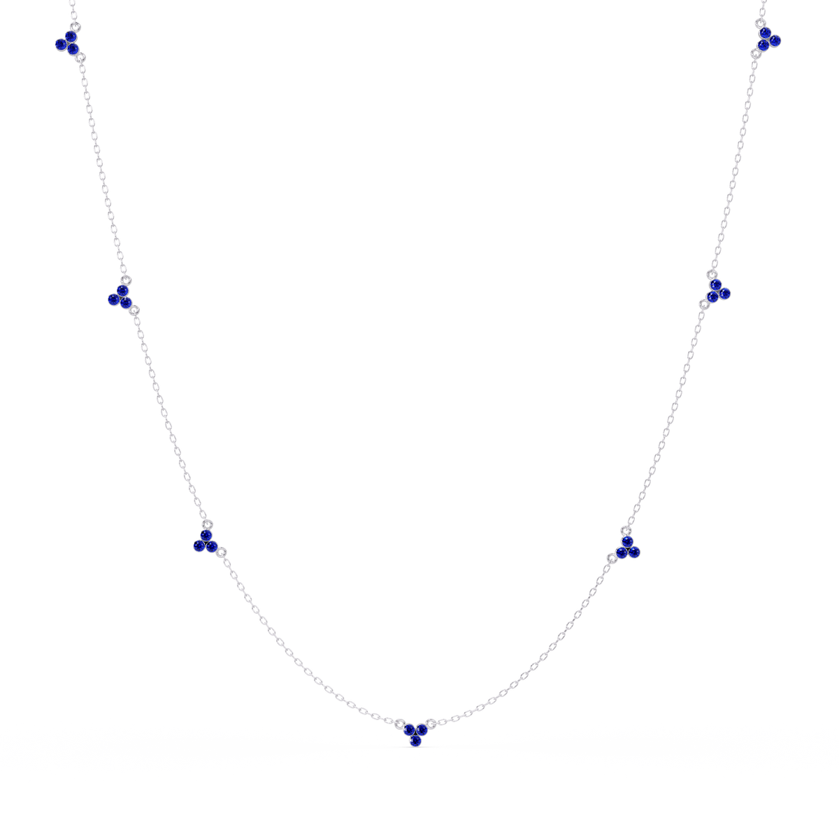 3.4 CTW Round Three-Stone Cluster Colorstone Station Necklace – CAD image 6141
