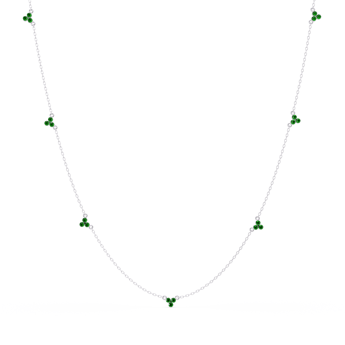3.4 CTW Round Three-Stone Cluster Colorstone Station Necklace – CAD image 6144