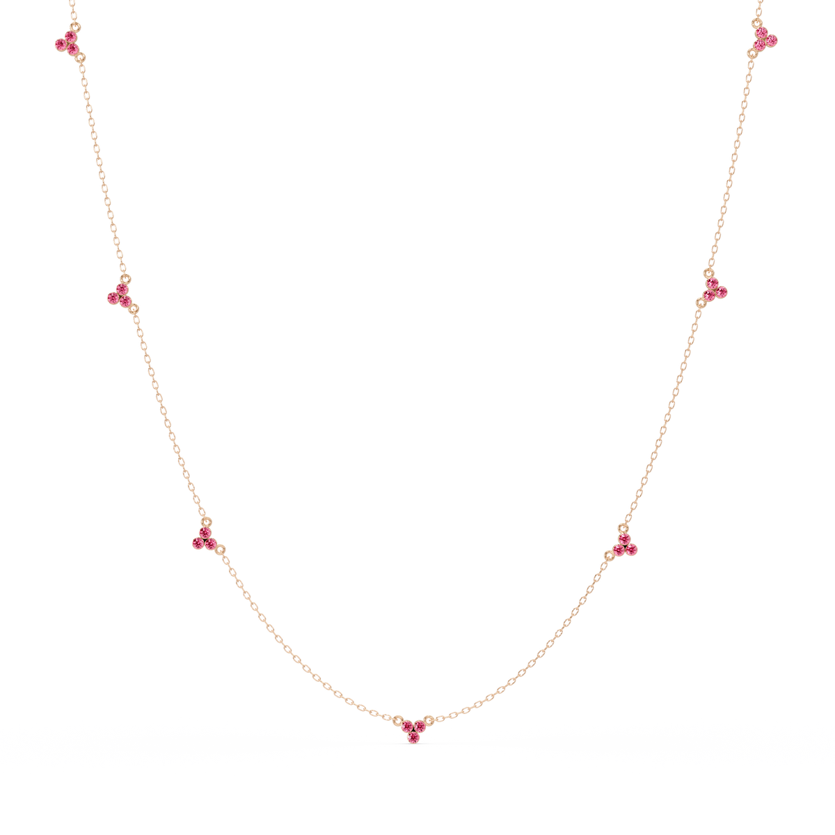 3.4 CTW Round Three-Stone Cluster Colorstone Station Necklace – CAD image 6146