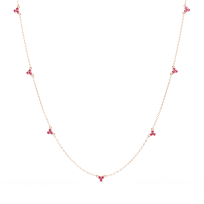 3.4 CTW Round Three-Stone Cluster Colorstone Station Necklace – CAD image 6146