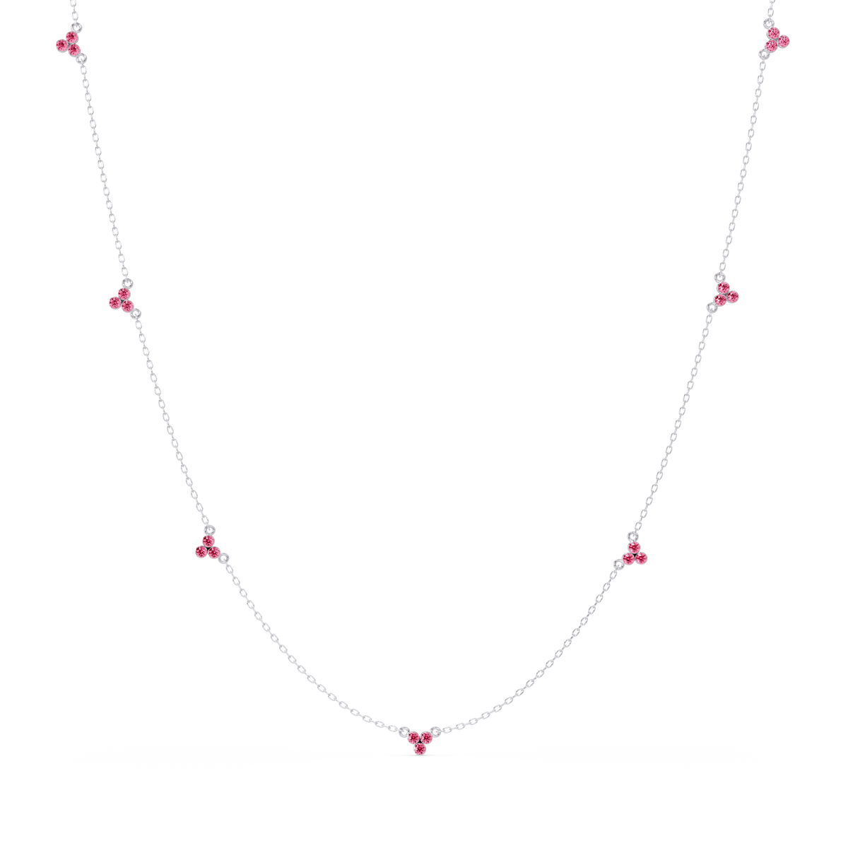 3.4 CTW Round Three-Stone Cluster Colorstone Station Necklace – CAD image 6147