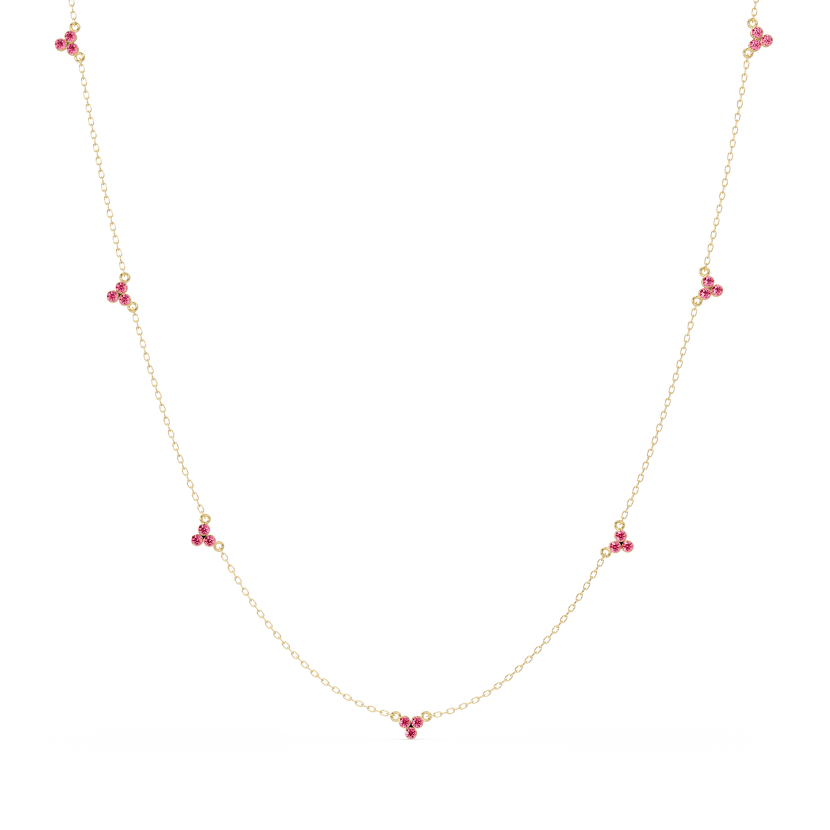 3.4 CTW Round Three-Stone Cluster Colorstone Station Necklace – CAD image 6148
