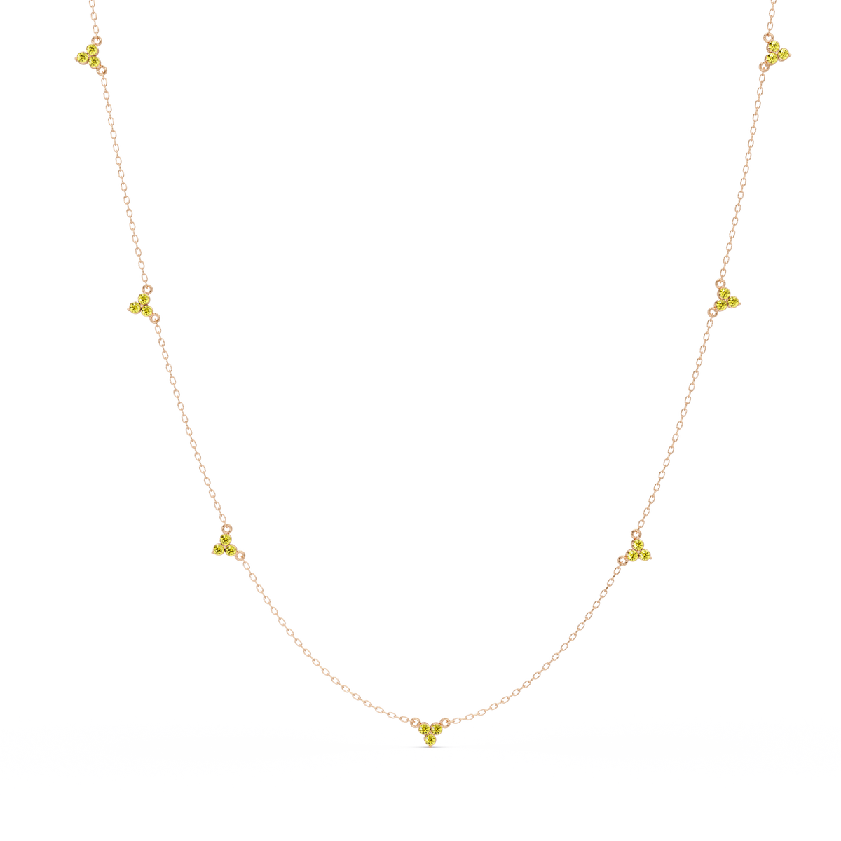 1.2 CTW Round Three-Stone Cluster Colorstone Station Necklace – CAD image 6175