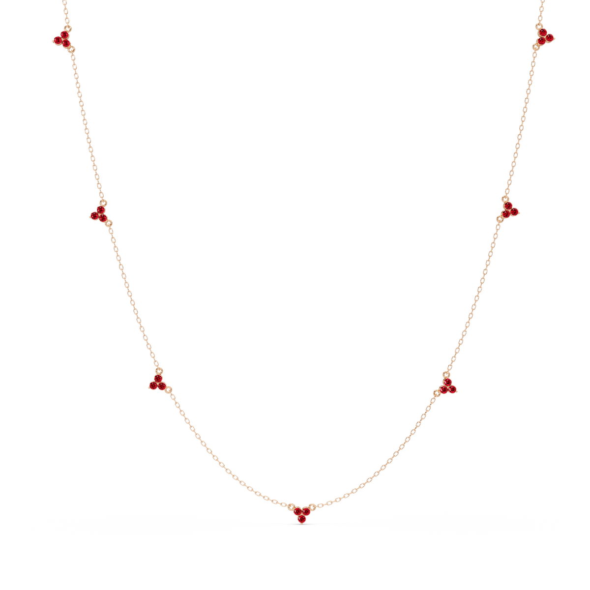 1.2 CTW Round Three-Stone Cluster Colorstone Station Necklace – CAD image 6178