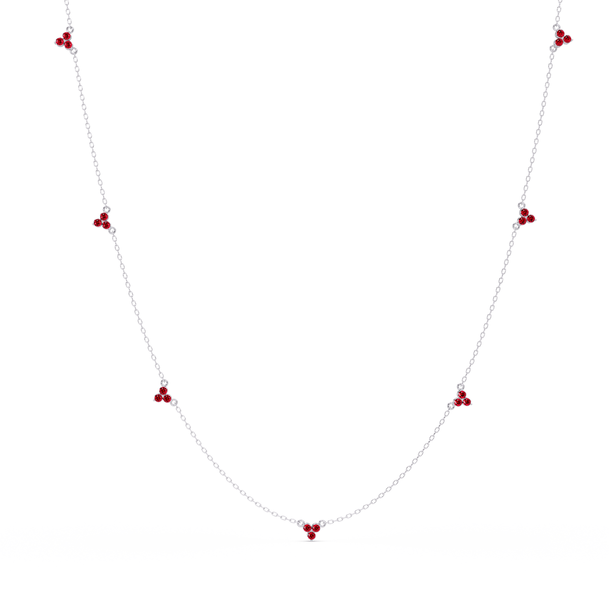 1.2 CTW Round Three-Stone Cluster Colorstone Station Necklace – CAD image 6179