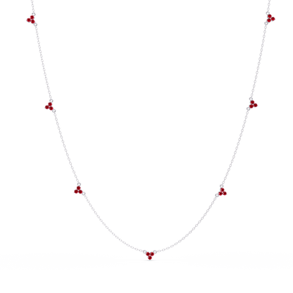 1.2 CTW Round Three-Stone Cluster Colorstone Station Necklace – CAD image 6179