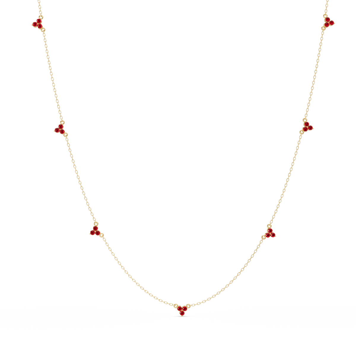1.2 CTW Round Three-Stone Cluster Colorstone Station Necklace – CAD image 6180