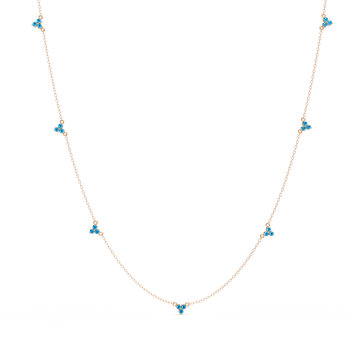 1.2 CTW Round Three-Stone Cluster Colorstone Station Necklace – CAD image 6181