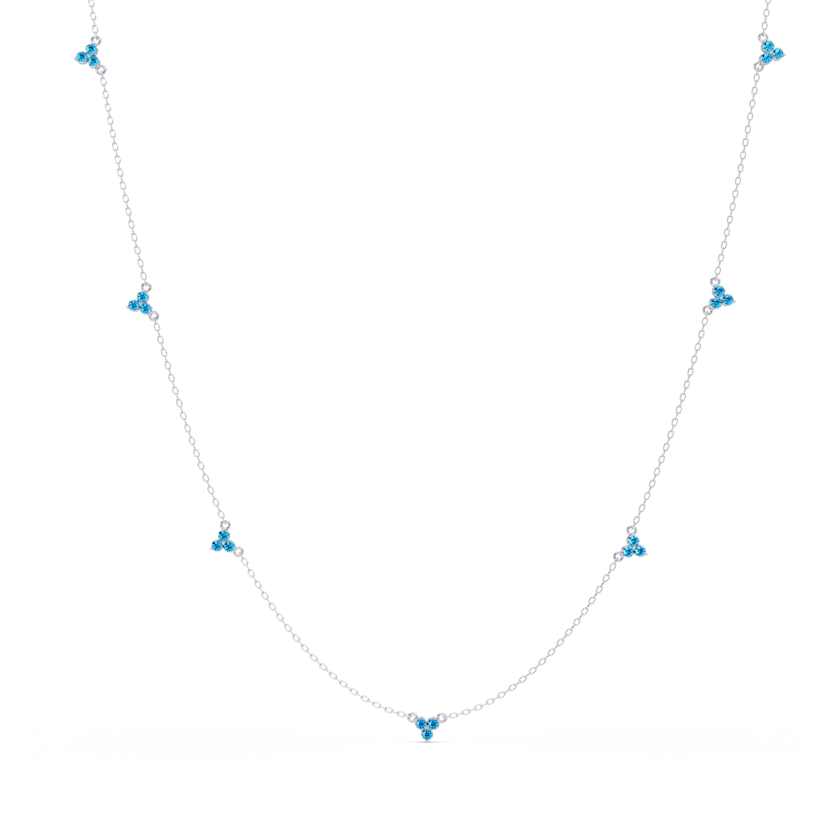 1.2 CTW Round Three-Stone Cluster Colorstone Station Necklace – CAD image 6182