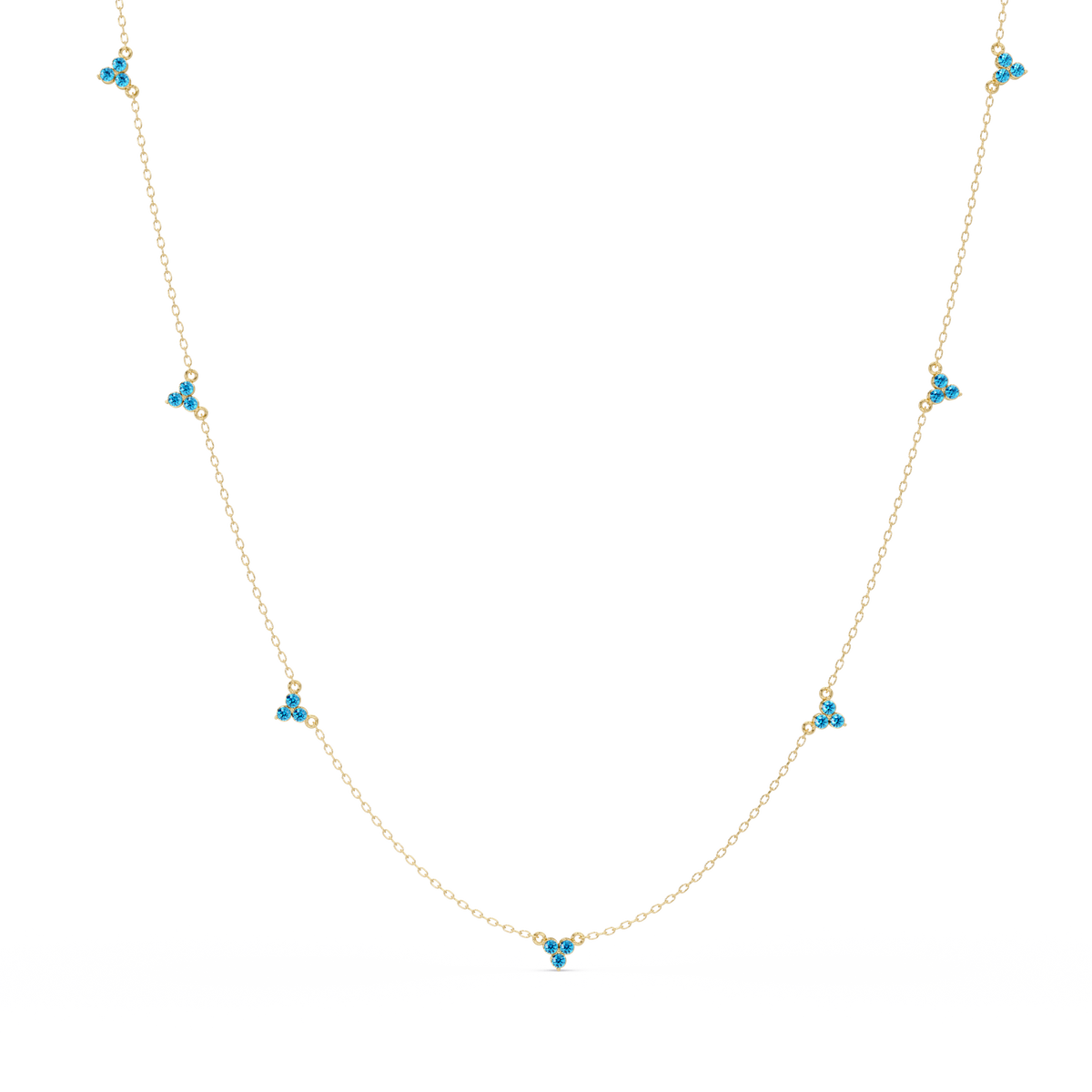 1.2 CTW Round Three-Stone Cluster Colorstone Station Necklace – CAD image 6183