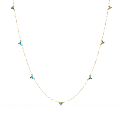 1.2 CTW Round Three-Stone Cluster Colorstone Station Necklace – CAD image 6183
