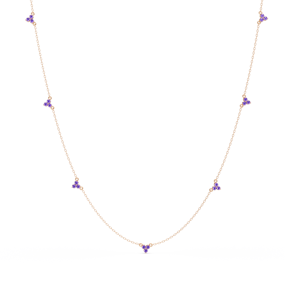 1.2 CTW Round Three-Stone Cluster Colorstone Station Necklace – CAD image 6187