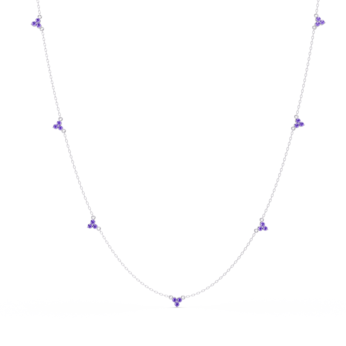 1.2 CTW Round Three-Stone Cluster Colorstone Station Necklace – CAD image 6188
