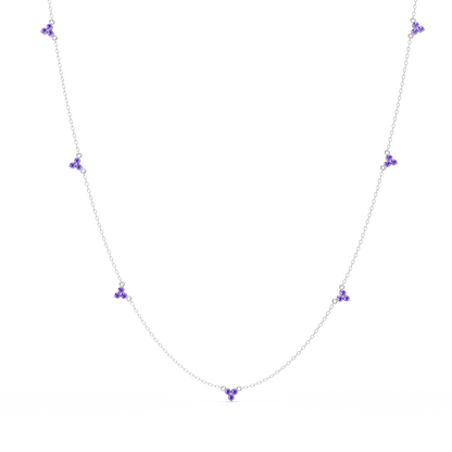 1.2 CTW Round Three-Stone Cluster Colorstone Station Necklace – CAD image 6188