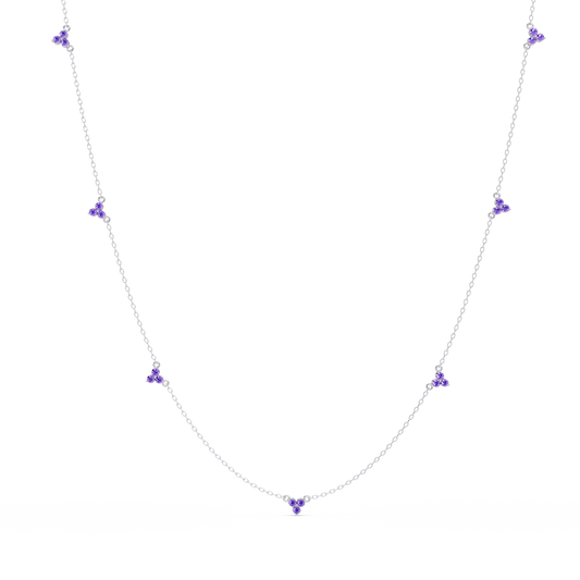 1.2 CTW Round Three-Stone Cluster Colorstone Station Necklace – CAD image 6188