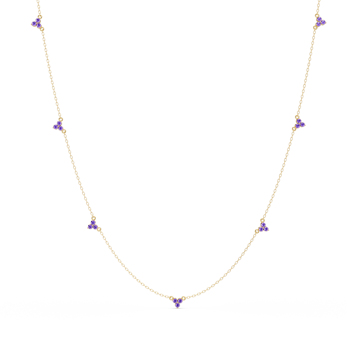1.2 CTW Round Three-Stone Cluster Colorstone Station Necklace – CAD image 6189