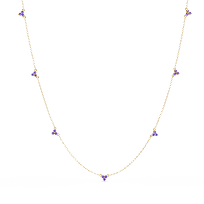 1.2 CTW Round Three-Stone Cluster Colorstone Station Necklace – CAD image 6189