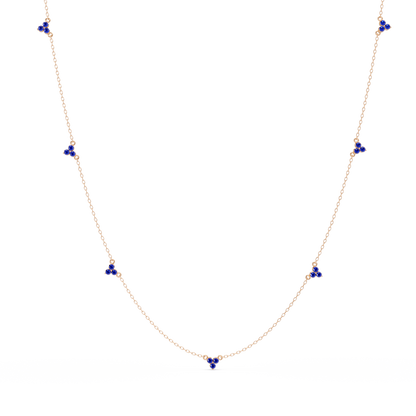 1.2 CTW Round Three-Stone Cluster Colorstone Station Necklace – CAD image 6193