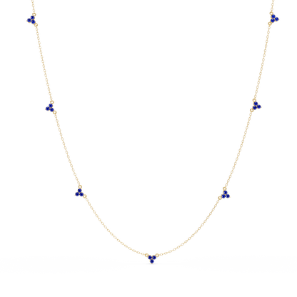 1.2 CTW Round Three-Stone Cluster Colorstone Station Necklace – CAD image 6195