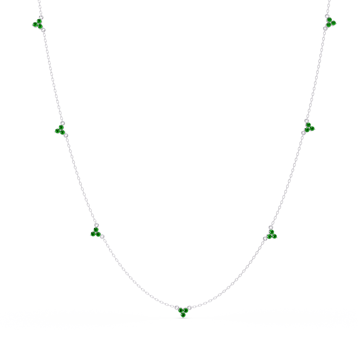 1.2 CTW Round Three-Stone Cluster Colorstone Station Necklace – CAD image 6197