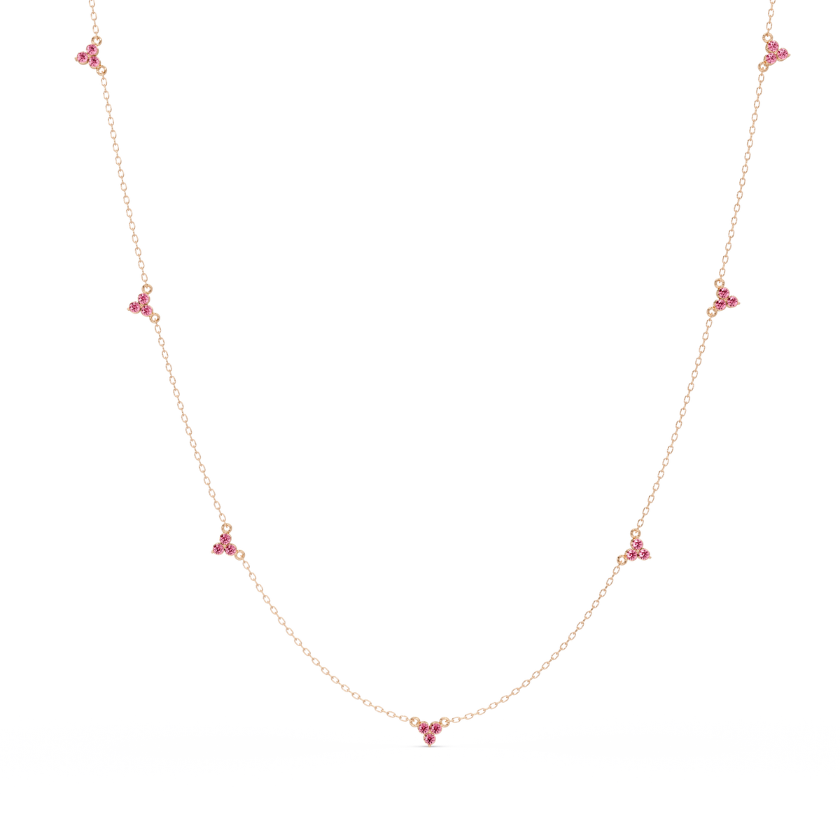 1.2 CTW Round Three-Stone Cluster Colorstone Station Necklace – CAD image 6199