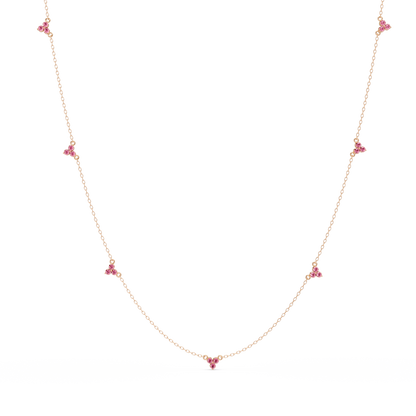 1.2 CTW Round Three-Stone Cluster Colorstone Station Necklace – CAD image 6199