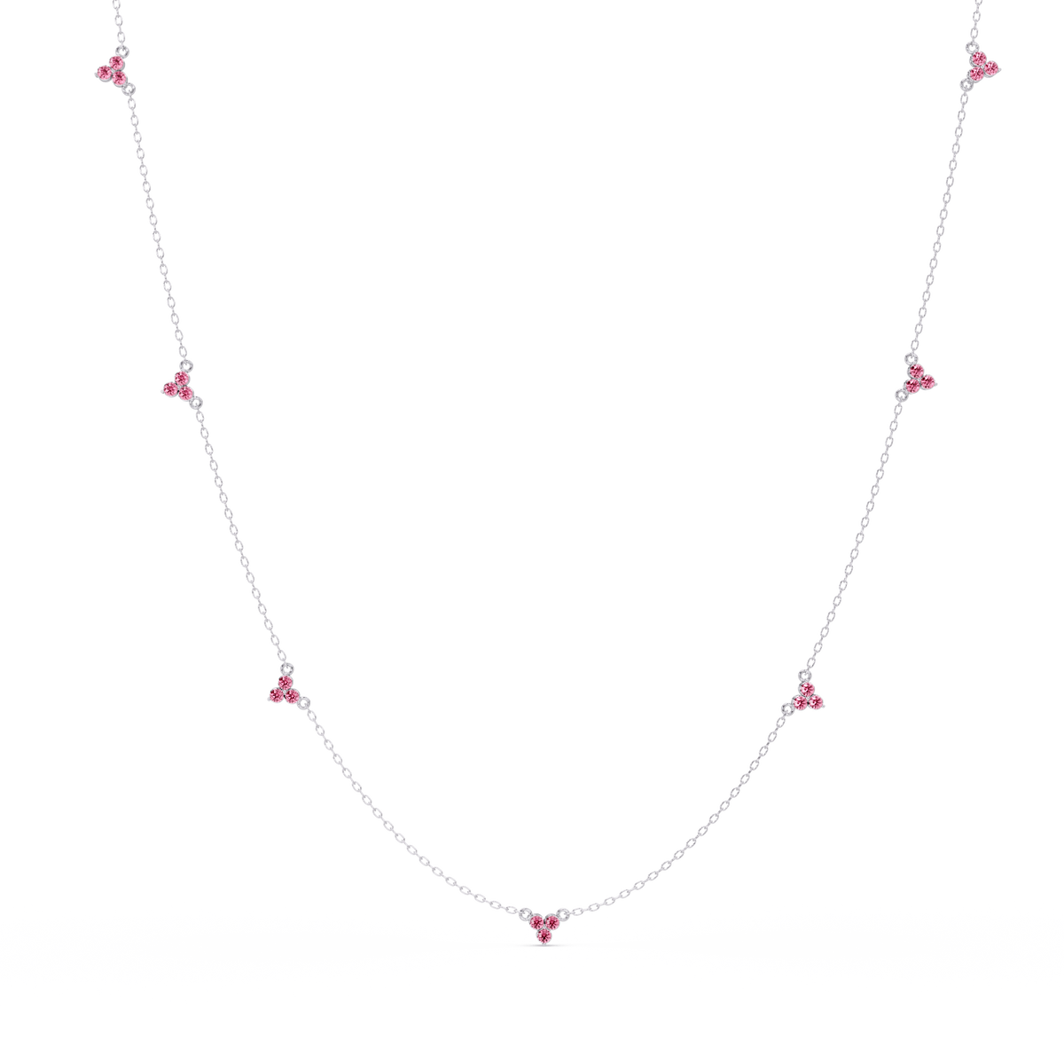 1.2 CTW Round Three-Stone Cluster Colorstone Station Necklace – CAD image 6200